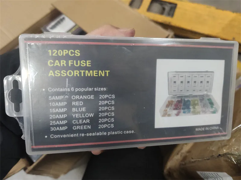 Assortiment de fusibles auto mini 120 pièces, étiquette du coffret