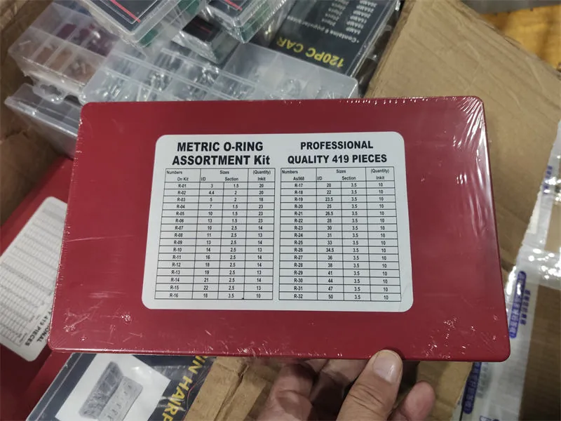 Assortiment de joints toriques nitrile 419 pièces, étiquette du coffret