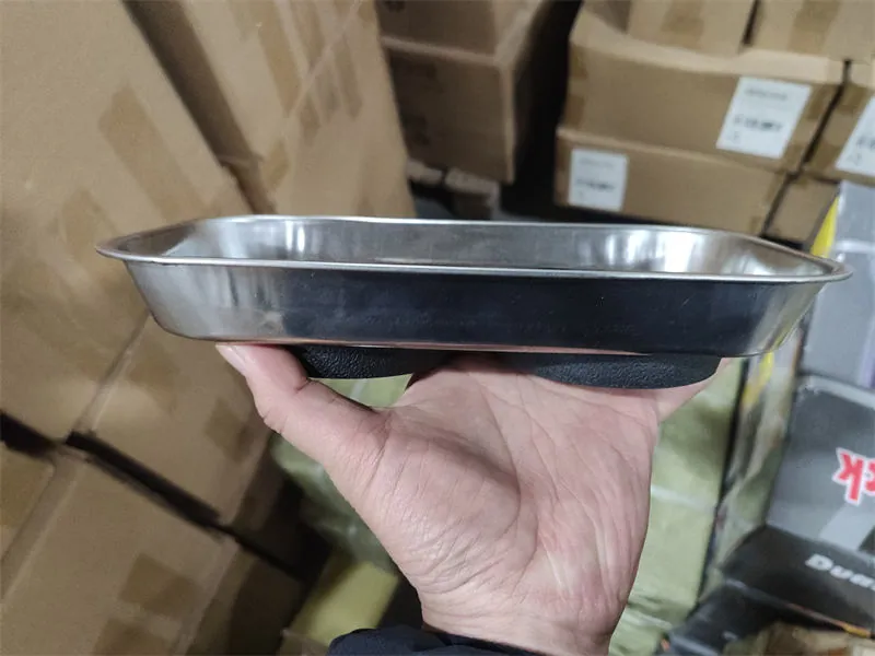 Plateau magnétique double aimant inox, vue de profil